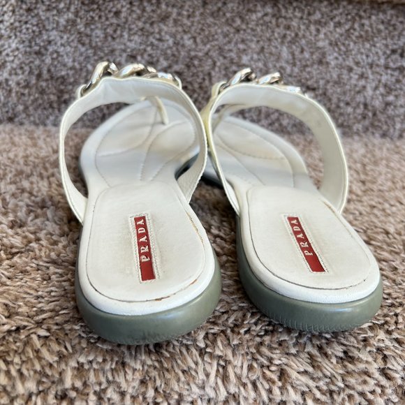 Prada Women's White Patent Leather Thong Sandals - - Picture 5 of 16